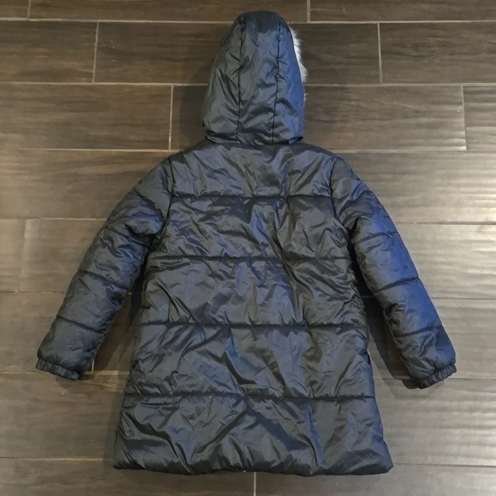 Crazy 8 Black Quilted Puffer Coat With Faux Fur Hood Size M 7-8 NWT - Picture 4 of 6